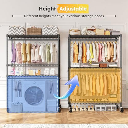 Raybee Clothes Rack, 45" W Clothing Racks for Hanging Clothes, Garment Rack with Wheels and Adjustable Feets, Max Load 440LBS, Black - color: Black