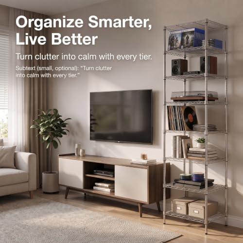 Finnhomy Heavy Duty 8 Tier Wire Shelving, 18x18x78.8 inches 8 Shelves Storage Rack with Thicken Steel Tube, Pantry Shelves for Storage, Adjustable Metal Shelving Unit, NSF Certified, Chrome - size: 78.8"H-Chrome