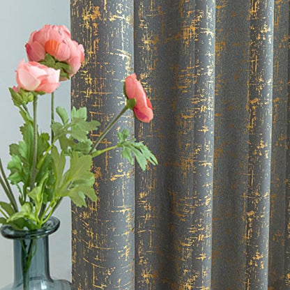 Taisier Home Gold Foil Print Linen Textured Curtains Geometric Dots Pattern Design Curtains for Nursery Toy Room Thermal Insulated Window Treatment 2 Panels 45" L,Dark Grey and Gold Drapes Print - color: Greyish Green/Gold, size: 52"W x 45"L (Pack of 2)