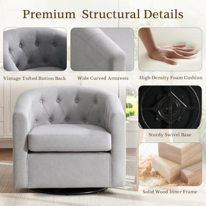 ANJ Swivel Accent Chair, 360 Degree Round Swivel Barrel Chairs with Padded Armrests & Comfy Backrest, Modern Linen Fabric Armchair for Living Room, Bedroom, Office, Light Grey - color: Light Grey
