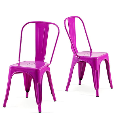 Metal Dining Chairs Set of 2, Enchanting Purple Color | stackable steel chairs with 330 lb capacity for kitchens, dining rooms, cafes, restaurants, bistros and covered patios. - color: Enchanting Purple