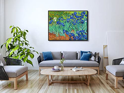 Wieco Art Framed Wall Art Irises by Van Gogh Famous Flowers Oil Paintings Reproduction Large Canvas Prints Modern Canvas Prints Artwork Pictures on Canvas for Wall Decor Black Frame - size: 32"L x 24"W