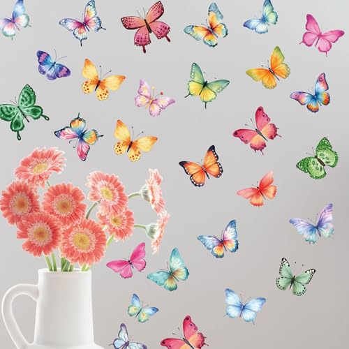 Large Butterfly Wall Decals 8 Sheets 62PCS Watercolor Wall Stickers Removable Peel & Stick for Kids Room Nursery Wall Art Girls Room Bedroom Décor - color: Large Butterfly