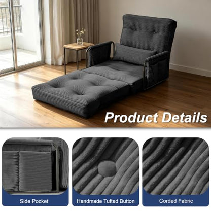 Futon Sofa Bed,Convertible Sofa Bed,Folding Boneless Couches | 3-in-1 Folding Sofa Bed,Boneless Couches for Living Room with Pillow & Side Pocket,High-density Foam,Single Sleeper,Black - color: Balck, size: Single