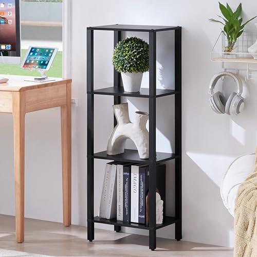 YUFAM 4-Tier Tall Slim Bookshelf, Small Bookcase for Small Spaces, Black - color: Black, size: 4-Tier