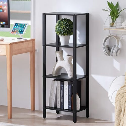 YUFAM 4-Tier Tall Slim Bookshelf, Small Bookcase for Small Spaces, Black - color: Black, size: 4-Tier