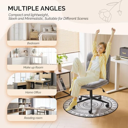 VINGLI Mid Back Armless Office Desk Chair with Wheels/no Wheels,360°Rocking Swivel Vanity Chair with Thickened Cushion,Adjustable Height Rolling for Reading Room, Make up, Linen Dark Grey - color: Dark Grey