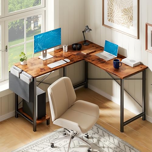 Alpen Corner Desk, 50 Inch L Shaped Gaming Desk with Storage Pocket and CPU Stand, Work Desk for Home Office, Small Corner Study Writing Table with Sturdy Metal Frame, Rustic Brown - color: Rustic Brown