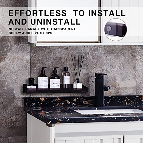 Bakzon Acrylic Wall Mount Organizer, Self Adhesive Shelves, No Drilling Hang Walls, for Bathroom, Kitchen, Living Room - Dark Brown - style: Shower Shelf-Black