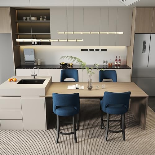 VKNOW Bar Stools Set of 2, 26" Upholstered Counter Height Bar Stools | Modern Counter Stools with Black Rubberwood Legs for Kitchen Island Dining Room Bar, Blue-Black Legs - color: Blue-black Legs, size: Set of 2