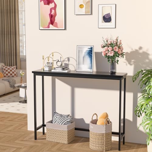 VASMIA Console Table, Entryway Table, Narrow Sofa Table, 39" Bamboo Hallway Table for Entryway, Living Room, Bedroom, Foyer, Black - color: Black, size: 9.44"D x 39.37"W x 29.52"H