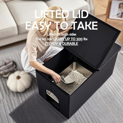 MEEXPAWS Cat Litter Box Enclosure Furniture XXL Velvet Lift Design Lid | Extra Large Hidden Cat Washroom Bench Ottoman, Storage Cabinet Dog Proof, Urine Proof, Easy Clean, Quick Assembly, Black - color: Black, size: XXL 35.4'' x W19.7'' x H19.7''