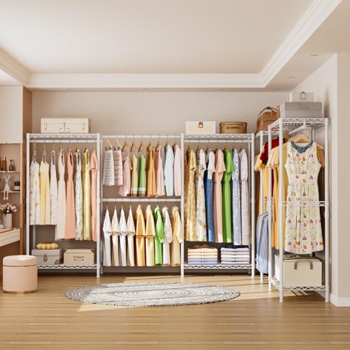 SINGAYE Heavy Duty Portable Closet Metal Clothes Racks Wardrobe with Shelf | Armoire Garment Rack Coat Rack with Adjustable Shelves Organizer and Storage for Hanging Freestanding Clothes Clothing White - color: White