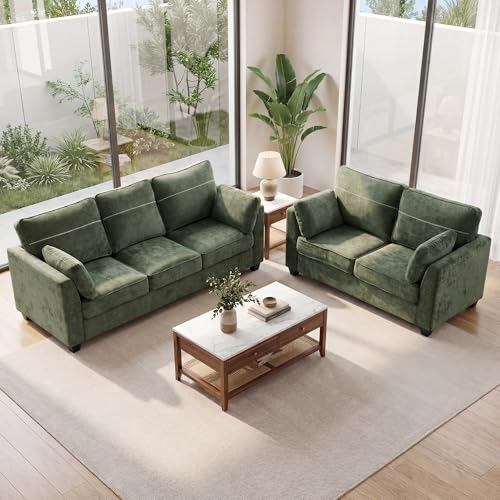 65.4" Loveseat Sofa, Chenille Love Seat with 2 Pillows, Green | Easy Assembly, Pocket Spring Cushions, Comfy Modern Small Couch for Living Room, Bedroom, Apartment, Office - color: Green, size: 65.4" Loveseat Sofa