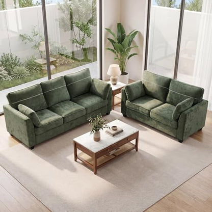 65.4" Loveseat Sofa, Chenille Love Seat with 2 Pillows, Green | Easy Assembly, Pocket Spring Cushions, Comfy Modern Small Couch for Living Room, Bedroom, Apartment, Office - color: Green, size: 65.4" Loveseat Sofa