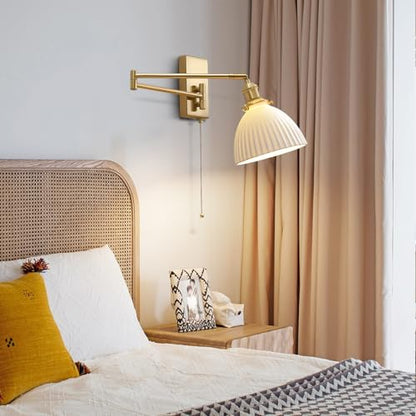 1-Light Bathroom Wall Sconce Modern Farmhouse Gold Swing Arm Wall Sconce Milk Glass Wall Lamp with Pull Chain Single Brushed Brass Wall Mount Light Hardwired Wall Light Fixtures MWL14D-1 - color: D-1Pack