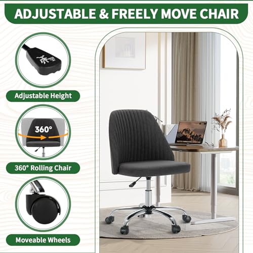 Armless Desk Chair with Comfortable Fabric Cover,Modern Home Office Chairs with Swivel Wheels for Computer Task Chairs Cute Vanity Chairs Adjustable Height for Living Room,Bed Room,Conference Office - color: Dark Grey