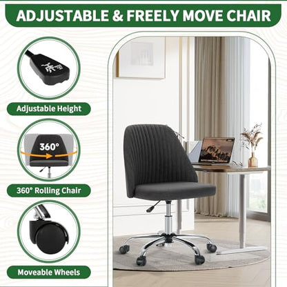 Armless Desk Chair with Comfortable Fabric Cover,Modern Home Office Chairs with Swivel Wheels for Computer Task Chairs Cute Vanity Chairs Adjustable Height for Living Room,Bed Room,Conference Office - color: Dark Grey