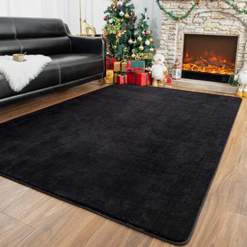 Przemy 5x7 Black Super Soft Area Rug for Living Room Bedroom | Washable Thickened Memory Foam Rugs, Modern Aesthetic Indoor Carpet for Kids Boys Room Dorm Playroom Home Decor - color: Black, size: 5' x 7' (Rectangular)