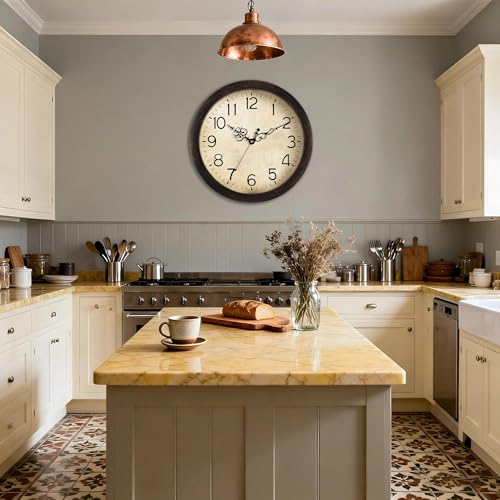 KECYET 16" Wall Clock Large Battery Operated Quartz Silent Quartz (Bronze) | Kitchen Clock Living Room Retro Rustic Kitchen Bathroom Home Office Bronze - size: 16 Inch