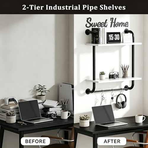 3 Tier Wall Shelves Over Toilet Rustic Industrial Floating Shelf - color: White, size: 2 tier