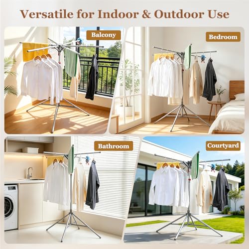 Adjustable Collapsible Umbrella Style Clothes Drying Rack, 4Legs6Telescopic Arms, Space-Saving Freestanding Laundry Airer with Windproof Clips, Easy Setup Indoor Outdoor (Gray-Carbon Steel) - color: Gray-carbon Steel