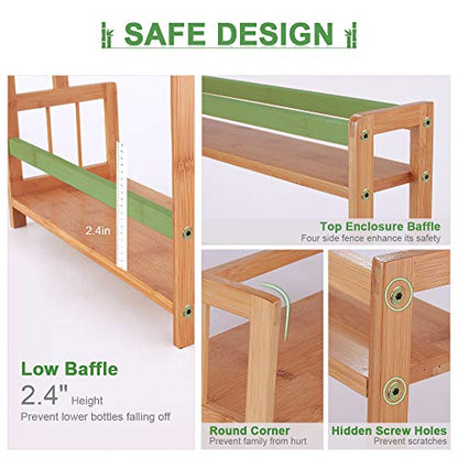 Kitchen Spice Shelf Rack Countertop Bamboo Wood Seasoning Holder Organizer | 2 Tiered Small Tabletop Organizer Shelf for Coffee Station,Codiment,Matcha,Mug,Tea,Jars Holder