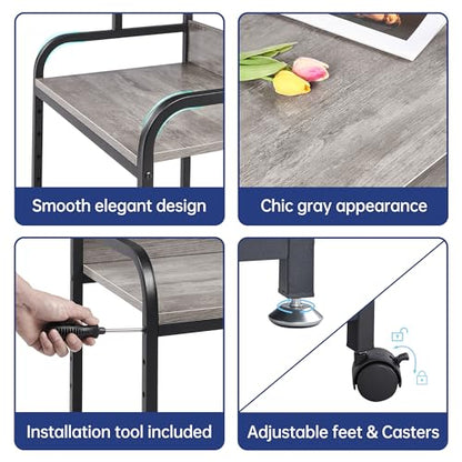 Fannova 3 Tier Gray Printer Stand with Height Adjustable Storage Shelf | 21.7"x15.7"x31.6" Printer Table for Home Office Small Spaces Organization, Rolling Printer Cart with Wheels - color: Grey