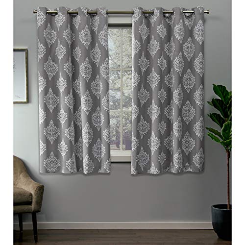 EXCLUSIVE HOME Medallion Room Darkening Blackout Grommet Top Curtain Panel Pair, 52"x63", Silver - color: Silver, size: 52"W x 63"L (Pack of 2)