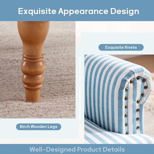 HUIMO Linen Fabric Accent Chair, Mid-Century Modern Armchair with Solid Wood Legs, Single Sofa Chair,Upholstered Reading Club Chair (1, Blue and White Stripe) - color: Blue and White Stripe