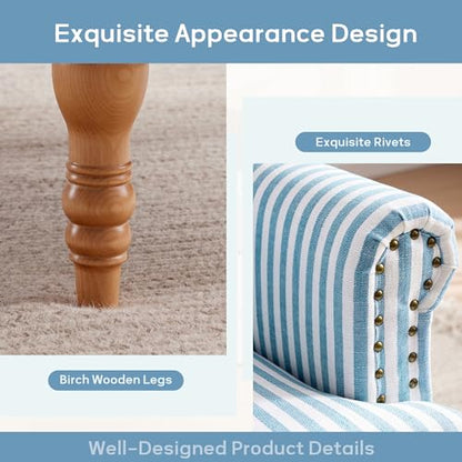 HUIMO Linen Fabric Accent Chair, Mid-Century Modern Armchair with Solid Wood Legs, Single Sofa Chair,Upholstered Reading Club Chair (1, Blue and White Stripe) - color: Blue and White Stripe