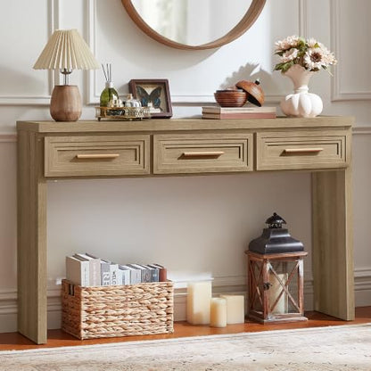 RWYHG 47" Entryway Table with 3 Drawers, Modern Wood Console Table, Oak | Layered Drawer Front Design , Open Bottom Storage, Farmhouse Behind Couch Table, Entry Table for Living Room Hallway& Foyer - color: Oak