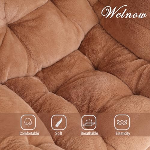 Welnow Lazy Chair with Ottoman, Reading Chair with Footrest, Plush Brown | A Side Pocket,Armrests,Foldable Footrest,Thick Cushioned Seat & Backrest, Lounge Chair for Bedroom,Living Room & Small Space - color: Plush Brown