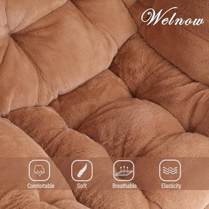 Welnow Lazy Chair with Ottoman, Reading Chair with Footrest, Plush Brown | A Side Pocket,Armrests,Foldable Footrest,Thick Cushioned Seat & Backrest, Lounge Chair for Bedroom,Living Room & Small Space - color: Plush Brown
