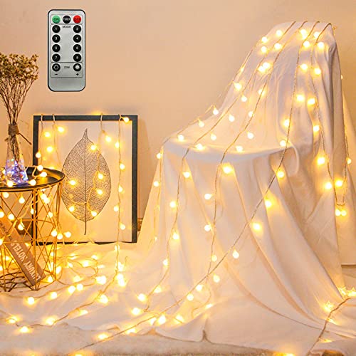 ZIMINGU LED Ball String Lights, 19.6FT 40LEDs Globe Waterproof Fairy String Lights with Remote Control USB Powered, Decorations for Indoor Party Wedding Christmas Tree Patio Balcony, Warm White