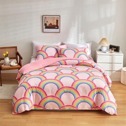 Twin Comforter Set for Girls, 3 Pieces Glow in the Dark Pink Twin Bedding Set for Kids Teen, Rainbow Scales Printed Comforter with 2 Pillowcases, Washable Lightweight All Season Use - color: Pink, size: Twin-3pieces