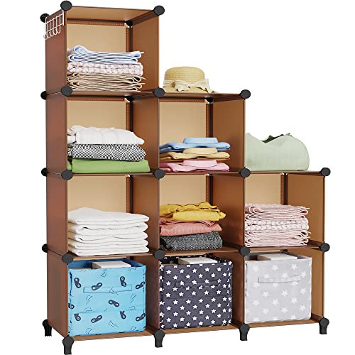 HOMIDEC Closet Organizers and Storage, 9 Cube Storage Organizer, Brown | Portable Closet Organizer System, Storage Cubes Shelves, for Bedroom, Kids Room, Bathroom, Wardrobe, Clothes Rack - color: Brown, size: Large
