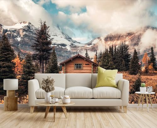 Toolhom Assiniboine Mountain Chalet Mural in Autumn Forest | 127"x77" non-self-adhesive for Living Room, Dining Room, Bathroom Backdrop Decoration - color: MURAL-208, size: 127" x 77"