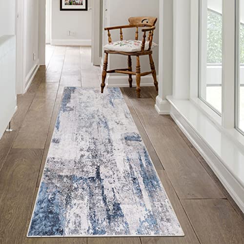 famibay 2x6ft Hallway Runner Rug with Rubber Backing Modern Abstract Washable Rug Runner Soft Fluffy Low Pile Floor Runners Non Skid Floor Carpet Runners for Hallways Entryway Bathroom Kitchen - color: Dark Blue and Purple, size: 2 x 6 feet