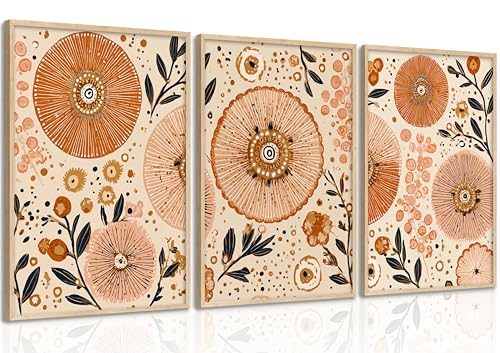 Aidepsek 3Pcs Boho Floral Wall Art Orange and Beige Abstract Botanical Wall Decor Pictures Abstract Flower Print Canvas Posters for Living Room Bedroom Office Home Decoration (Unframed) - color: Botanical Floral Poster, size: 16"L x 12"W