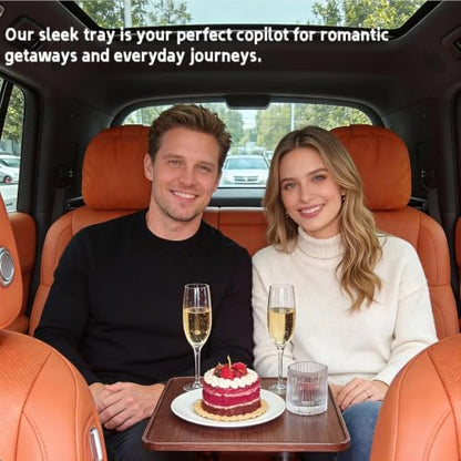 Car Desk for Laptop,360° Rotating Cup Holder Table，Wood Car Tray, Car Table & Car Food Tray，Steering Wheel Tray， Car Accessories for Women & Men. Compatible with Tesla Model Y/3/S, Ford F150& Most