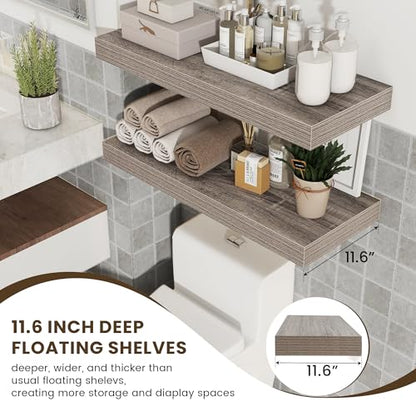 30 Inch Floating Shelves, 12'' Deep Grey Shelves for Wall Set of 2 | Invisible Brackets, Engineered Wood, Mounting Hardware Included, 45LBS, Bathroom, Laundry Room, Kitchen, Living Room - color: Grey, size: 30W x 11.6D x 2H, 2 Pack