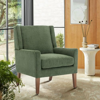 COLAMY Modern Wingback Living Room Chair, Upholstered Fabric Accent Armchair, Single Sofa Chair with Lounge Seat and Wood Legs for Bedroom/Office/Reading Spaces, Green - color: Green, size: Set of 1