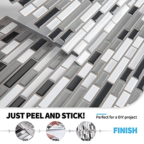 Art3d 12" x 12" Peel and Stick Tile Kitchen Backsplash Sticker Gray Brick (6 Tiles) - color: Gray-white