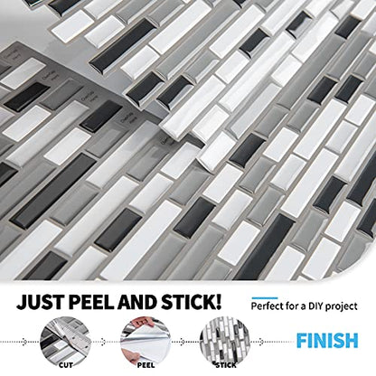Art3d 12" x 12" Peel and Stick Tile Kitchen Backsplash Sticker Gray Brick (6 Tiles) - color: Gray-white