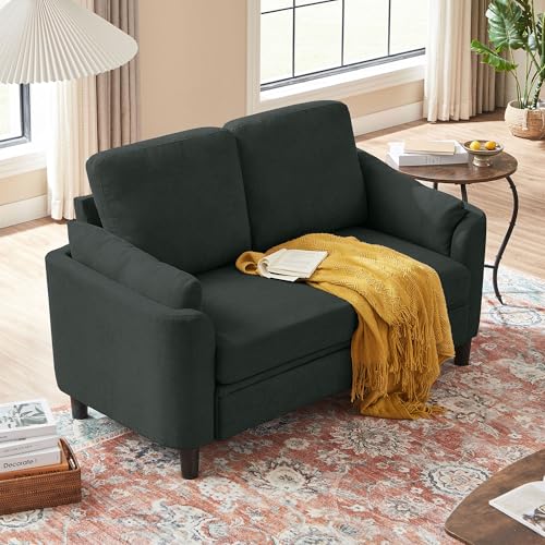 59" Loveseat Sofa, Mid Century Modern Love Seat with Back Cushions, 2-Seat Small Sofa Couch for Living Room Bedroom Small Spaces, Black - color: Black, size: Loveseat Sofa