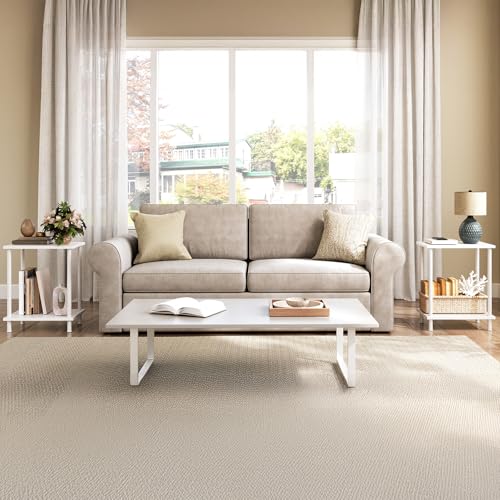 HOOBRO End Table, Small Side Table, Nightstand with 2-Layer Storage Shelves, Sofa Table for Small Spaces, Living Room, Bedroom, Stable Frame, Easy Assembly, White WW09BZ01 - color: White