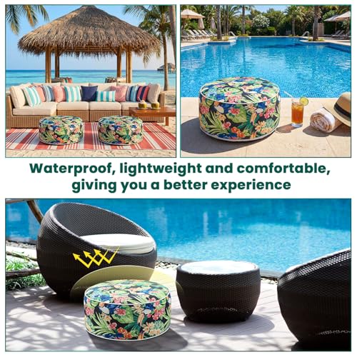 Cinnvoice 2 Pcs Inflatable Outdoor Ottoman Pouf Waterproof Round Footrest with Handle D21 x H9 Inch Indoor Outdoor Portable Footstool for Patio Garden Camping or Home Pool(Parrot) - style: Parrot