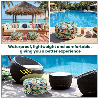 Cinnvoice 2 Pcs Inflatable Outdoor Ottoman Pouf Waterproof Round Footrest with Handle D21 x H9 Inch Indoor Outdoor Portable Footstool for Patio Garden Camping or Home Pool(Parrot) - style: Parrot
