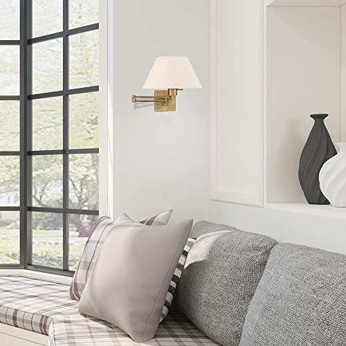 Livex Lighting 40038-91 1-Light Swing Arm Wall Light, Brushed Nickel | Oatmeal Fabric Shade - color: Brushed Nickel